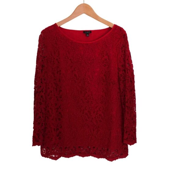 Talbots 100% Cotton  Lace Top True Red Size 12 - Picture 1 of 5